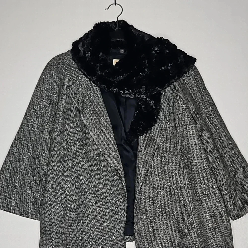 MICHAEL Michael Kors Metallic Tweed Blazer w/ Tie Waist & Faux Fur Women's Large - Picture 12 of 15
